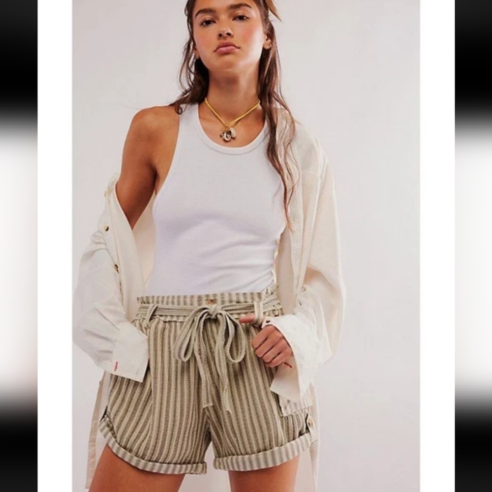 Free People One Harriet Striped Shorts Mint Chip Combo Relaxed Beach Small,med